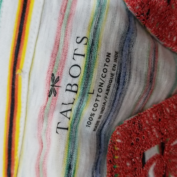 (L) Talbots Cotton Rainbow Striped Top Coastal Vacation Resort Travel Festival - Picture 2 of 5